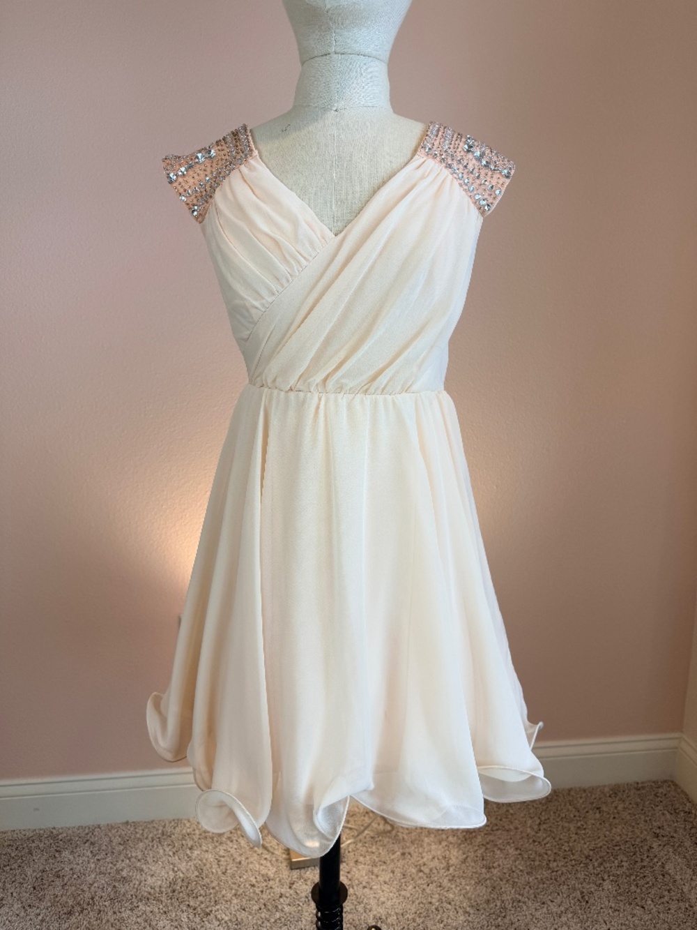 As U Wish Crystal Embellished Cap Sleeve Blush Chiffon Dress 3
